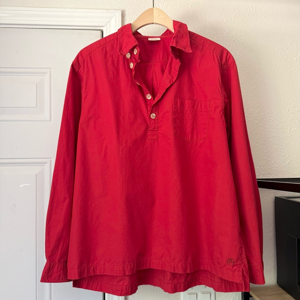 RTH red polo popover cotton long sleeve shirt